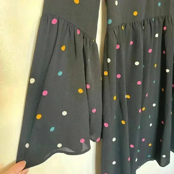 ASOS Black Mini Dress with Color Polka Dots and Bell Sleeves - Picture 2 of 7